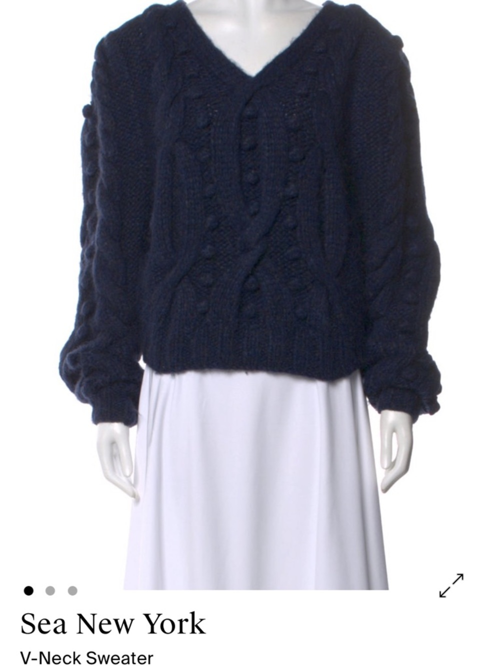 SEA New York Navy Cable Knit V-Neck Sweater